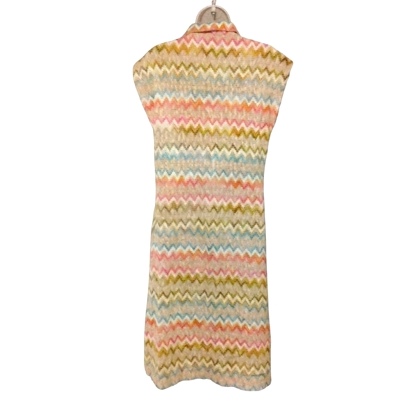 Vintage 70's Henry Lee Short Sleeve Knit Chevron Midi Crocheted Zip Up Dress 6-8 - Picture 4 of 6